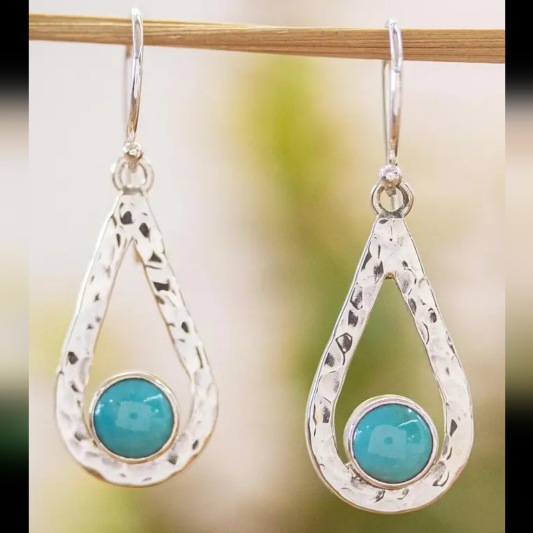 Boho Southwestern Simulated Turquoise Dangle Teardrop Earrings 10$